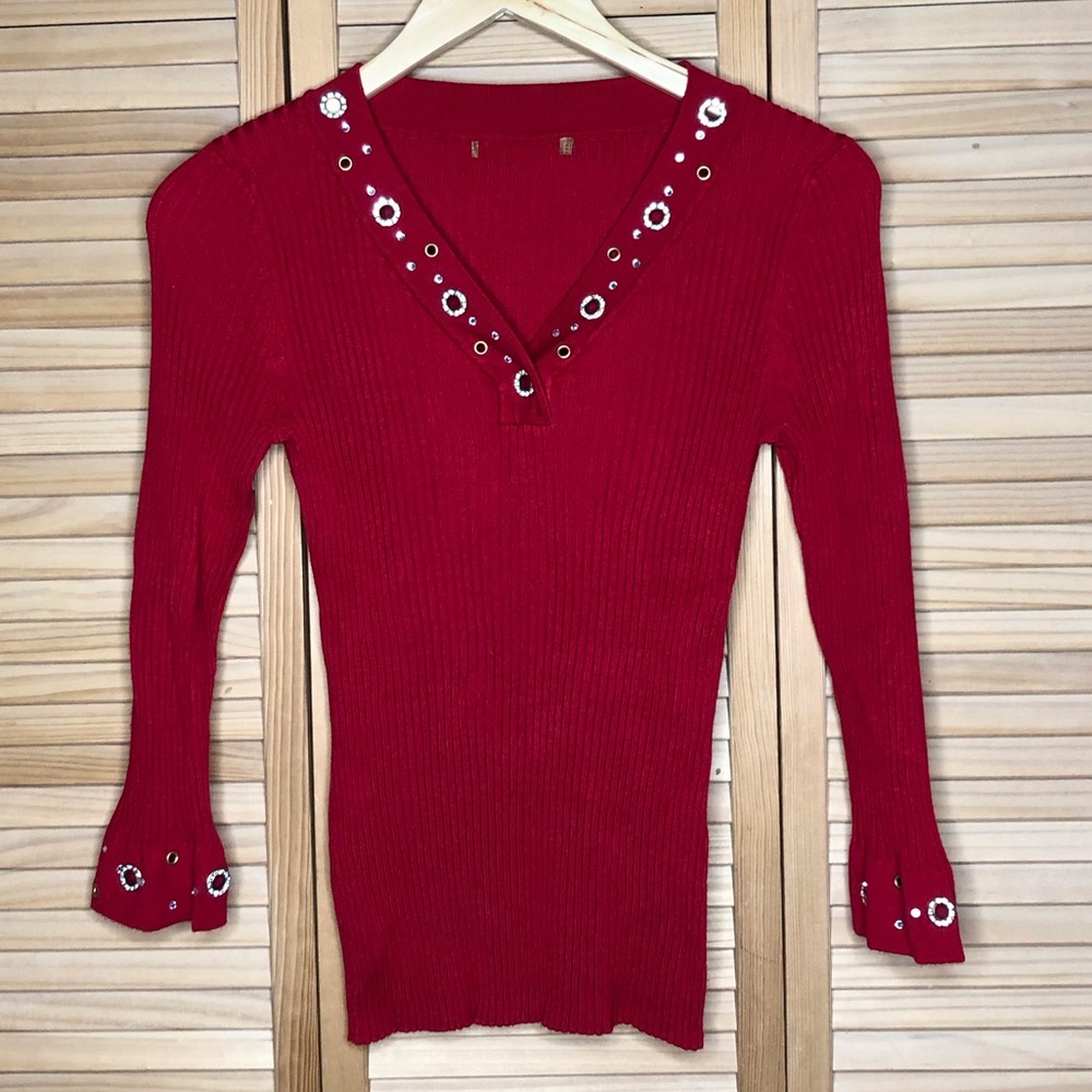 red ribbed rayon crystal embellshed s